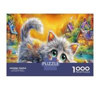 Kitten in Raincoat 1000 Pieces 100% Recycled Cardboard Jigsaw Puzzles Fluffy Kitten in Sunshine Super Challenging for Enthusiasts Collectors Decompression Indoor Leisure Office Break 52x38cm/1000pcs