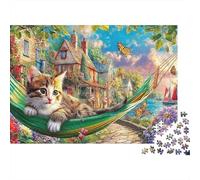 Kitten in Starry Night1000pc Thick Cardboard Cat Village Jigsaw Puzzle Set Adult Educational Game Stress Relief Fun Home Activity 70x50cm/1000pcs