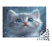 Kitten Jigsaw Puzzles Puzzle for Adults Kids. 1000 Pieces Big Blue Eyes Challenge Toy Educational Games Home Decoration for Educational Games Gifts 1000pcs (75x50cm)