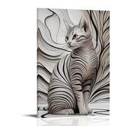 Kitten Line Drawing Art Poster Poster Vintage Art, Wall Canvas, Decoration Aesthetic, Living Room, Kids Room Dormitory, Cafe, Bathroom, Suitable for Bedroom, Gym, Cool Classic 08x12inch(20x30cm) Frame