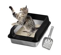 Kitten Litter Box - Large Splash-Proof Cat Litter Pan with Scoop | Non-Stick Pet Accessory for Small Medium Large Cats | Apartment, Garden, Balcony, Terrace, Indoor Outdoor Cat Toilet, Bathroom, Livin
