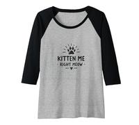 Kitten Me Right Meow Paw Print Cat Lover Raglan Baseball Tee, Women, Black/Athletic Heather, M