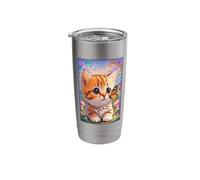 Kitten Meets Butterfly Cute Design Stainless Steel Insulated Tumbler