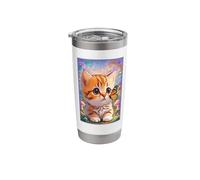 Kitten Meets Butterfly Cute Design Stainless Steel Insulated Tumbler