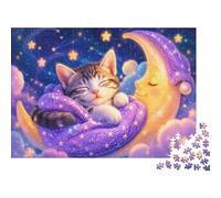 Kitten Moon Starry Jigsaw Puzzle 500 Pieces for Adults | 52x38cm Premium Cardboard, Double Sided HD Print, Precision Cut Tight Fit, Dust Free, Stress Relief, Home Decor Gift