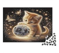 Kitten Moon Stars Puzzle 1000 Piece Recycled Paper for Adults Adult Jigsaws Educational Game Decompression Fun Home Present Great Gift Idea for Relaxation 70x50cm/1000pcs
