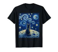 Kitten Moon Watching Earth Van Gogh Style Cat Starry Night Value Graphic T-Shirt
