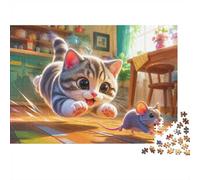 Kitten Mouse Kitchen Jigsaw Puzzle 500 Pieces for Adults | 52x38cm Premium Cardboard, Double Sided HD Print, Precision Cut Tight Fit, Dust Free, Stress Relief, Home Decor Gift