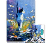 Kitten Oil Painting Jigsaw Puzzles for Teenagers 1000 Pieces,Challenging Game And Family Play with Fully Interlocking Randomly Shaped Pieces 38x26cm