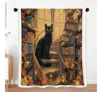 Kitten Print Soft Cozy Sherpa Fleece Blanket for Adult Girl - Black Cat Fluffy Brown Throw - 130x180 cm Library Thick Warm Blankets for Winter, Autumn, Bed, Sofa A407