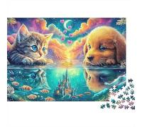 Kitten & Puppy by Magical Waters 1000-Piece Jigsaw Puzzle Cute Dog Classic Jigsaw Puzzles for All Ages 70x50cm/1000pcs