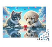 Kitten Puppy Hearts 1000pc Thick Cardboard Jigsaw Puzzle for Stress Relief Seekers Christmas Gathering Home Decor Holiday Pastime Social Icebreaker Present 38x26cm/1000pcs