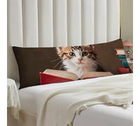 Kitten Reading A Book Body Pillow Case 20x54 Throw Pillow Cover with Hidden Zipper Breathable & Cozy Full Long Pillowcase Protector Spring Easter Cover for Sleeping Bedroom Couch Sofa Decor