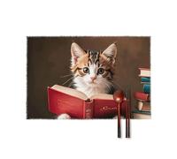 Kitten Reading A Book Placemats Set of 4 12 X 18 Inch-Boho Canvas Table Mats Heat Resistant & Washable Place Mats Non-Slip Wipeable Placemat for Kitchen Dining Table Decoration Indoor Outdoor