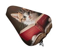 Kitten Reading A Book Waterproof Bike Seat Cushion with Drawstring for Women Men Soft Padded Bicycle Seat Cover for Comfort Wide Road Bike Saddles Universal Fit for Mountain Exercise