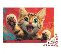 Kitten Red Flowers Jigsaw Puzzle 500 Pieces for Adults | 52x38cm Quality Cardboard, Sharp HD Print, Tight Interlock Fit, Clean Finish, Stress Relief, Birthday Gift