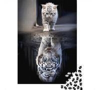 Kitten Reflection Tiger 1000 Piece Jigsaw Puzzle Paper for Adults Night View Puzzle Game for Family Relaxation Home Decor Gift 38x26cm/1000pcs