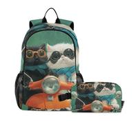 Kitten Riding on The Motorcycle Bookbag With Lunchbox For Girls School Bag With Lunch Bag age 8-10 years old