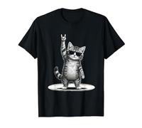 Kitten Rocking Cat Rockfist Guitarist Rocker Pose Cool T-Shirt, Men, Black, XX-Large
