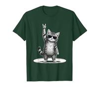 Kitten Rocking Cat Rockfist Guitarist Rocker Pose Cool T-Shirt, Men, Dark Green, 3X-Large
