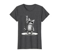 Kitten Rocking Cat Rockfist Guitarist Rocker Pose Cool T-Shirt, Women, Dark Heather Grey, Large