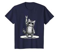 Kitten Rocking Cat Rockfist Guitarist Rocker Pose Cool T-Shirt, Youth, Navy Blue, 3T