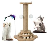 Kitten Scratching Post, 40cm Tall Cat Claw Scratcher with 4pcs Feather for Playful Interactions, Natural Sisal Scratch Pole and Heavy Base, Cat Scratche Post with Interactive Track Ball Toys