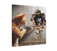 Kitten Shooting Mouse in Hole Poster Poster Vintage Art, Wall Canvas, Decoration Aesthetic, Living Room, Kids Room Dormitory, Cafe, Bathroom, Suitable for Bedroom, Gym, Cool Classic 28x28inch(70x70cm)