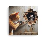 Kitten Shooting Mouse in Hole Poster Poster Vintage Art, Wall Canvas, Decoration Aesthetic, Living Room, Kids Room Dormitory, Cafe, Bathroom, Suitable for Bedroom, Gym, Cool Classic 28x28inch(70x70cm)