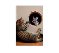 Kitten Shooting Mouse in Hole Posters Poster Vintage Art, Wall Canvas, Decoration Aesthetic, Living Room, Kids Room Dormitory, Cafe, Bathroom, Suitable for Bedroom, Gym, Cool Classic 20x30inch(50x75cm