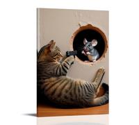 Kitten Shooting Mouse in Hole Posters Poster Vintage Art, Wall Canvas, Decoration Aesthetic, Living Room, Kids Room Dormitory, Cafe, Bathroom, Suitable for Bedroom, Gym, Cool Classic 24x36inch(60x90cm
