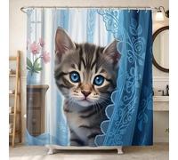 Kitten Shower Curtain, Fanciful Contemporary Orchid Lace Blue Polyester Waterproof Clawfoot Tub Shower Curtains for Home Bathroom Toile Hotel Decor 72x78 Inch