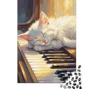 Kitten Sleeping on Piano Keys 1000 Piece Jigsaw Puzzle, 38x26cm/1000pcs, for Adults, Quiet Home Activity, Focused Puzzle Time And Time at Home