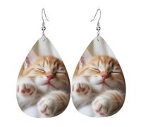 Kitten Sleeps Earrings for Women Teardrop Dangle Earrings Boho Lightweight Unique Leather Earrings Fashion Pendant for Birthday Gift Fashion Jewelry