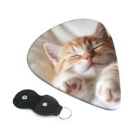 Kitten Sleeps Guitar Picks 6 Pack with Leather Guitar Pick Holder Keychain, Plectrum Key Fob Cases Bag, Abstract Art Plectrum for Acoustic Electric Guitar, Ukulele 0.96mm