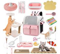 Kitten Starter Supplies Starter Kit, 20 pcs of Cat Essentials and Stuff, Including Cat Bed, Carrier, Litter Mat, Litter Box, Collar, Bowls,and Others, Perfect Choice for New Cat Owner - Pink