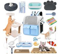 Kitten Starter Supplies Starter Kit, 20 pcs of Essentials, Including Bed, Carrier, Litter Mat, Box, Collar, Bowls and More, Perfect for New Cat Owner - Blue