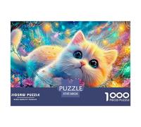 Kitten Tangled in Fairy Lights Amid Blooms 1000 Piece Jigsaw Puzzle Cute Pet Cat Recycled Cardboard, Great Gift for All Ages 38x26cm/1000pcs