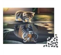 Kitten Tiger Reflection 1000 Pieces Jigsaw Puzzle for Adults & Teens, Cardboard, Cat Tiger Reflection, Fun Brain Teaser, Develops Fine Motor Skills, Ideal Home Decor Wall Art 70x50cm/1000