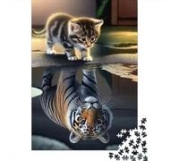 Kitten Tiger Reflection1000 Pieces Premium Cardboard Pond Jigsaw Puzzle Multi Pack Adults Kids Party Game Creative Relaxation 38x26cm/1000pcs