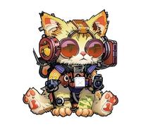 Kitten Timber Mosaic - Crafted Board Enigma, Creature Silhouette Challenge, Music Lover Kitty Illustration, Complex Leisure Assembly Project, Ornamental Household Accent Piece | for Office Den Shelf