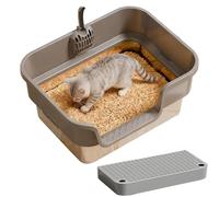 Kitten Toilet Tray - Sided Litter Pan, Elevated Splash Guard | 43×33cm Durable Metal Body, Easy-Clean Anti-Rust Build, Comfortable Entry Pedal For Bedroom Balcony Terrace Small Pets
