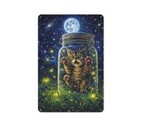 Kitten Trapped in A Magic Jar Metal Wall Art 30x20cm, Room Decoration | Refresh the reading nook for the festive season with metal wall signs.