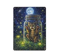Kitten Trapped in A Magic Jar Metal Wall Art 40x30cm, Room Decor | Refresh a study with wall signs in metal for a light room refresh.