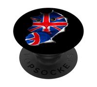 Kitten Union Jack British Flag Cat Peeking Through Design PopSockets Adhesive PopGrip