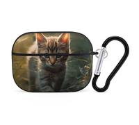 Kitten Walking on The Grass AirPod Pro Case, Anti Scratch Hard PC Cover with Keychain, AirPod Pro 2nd/1st Case Accessories for Women Men, Black-Style