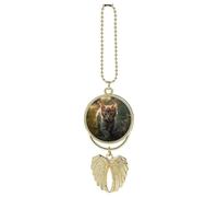 Kitten Walking on The Grass Car Hanging Pendant, Zinc Alloy Rearview Mirror Charms - Relieve Visual Fatigue, Vintage Keychain Pendant, Lucky Car Interior Hanging Decoration, Golden-Style