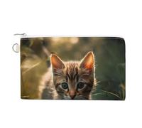 Kitten Walking on The Grass Coin Purse with Key Ring Cute Change Purse Travel Portable Keychain Wallet with Zipper for Women Girls, style, One Size, Floral