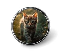 Kitten Walking on The Grass Round Badge for Men Women, Durable & Stylish Lapel Pins, Lightweight Metal Badges for Shirts, Jackets, Hats