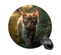 Kitten Walking on The Grass Round Mouse Pad 7.8 Inch, Portable Gaming Mouse Mat with Non-Slip Rubber Base & Smooth Surface, Waterproof Mousepad for PC, Laptop, Computer, Office, Home